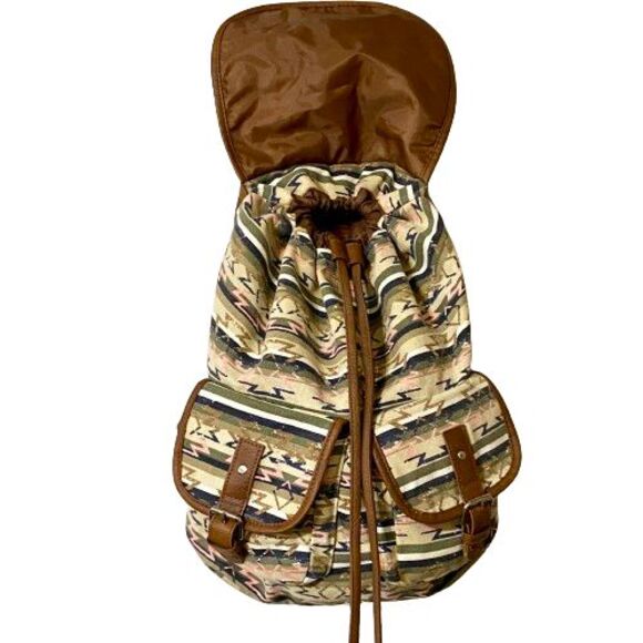 Womens Backpack Neutral Earth Colors Aztec Geometric Print Lined - Picture 2 of 7